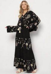 Czarny Komplet z Wiskozy w Stylu Boho Koszula Nietoperz i Spódnica Sepalisse. Czarne koszule damskie Born2be, na lato, l, bez wzorów, z wiskozy, boho, bez kołnierzyka, bez ramiączek. Za 169.99 zł.