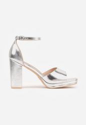 Srebrne Sandały VICES na Platformie i Słupku ze Skórzaną Wkładką Phelusa. Szare sandały damskie Born2be, bez wzorów, bez obcasa, na obcasie. Za 109.99 zł.