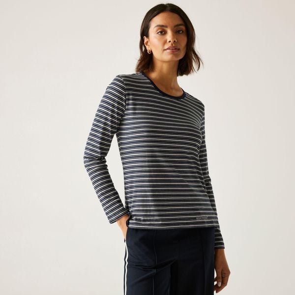 Koszulka damska z długim rękawem Federica. Niebieskie bluzki damskie Regatta, bez wzorów, z dżerseju, klasyczne, bez kołnierzyka, bez ramiączek. Za 161.00 zł.