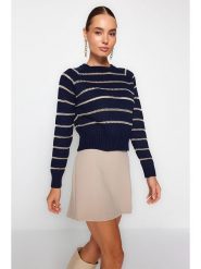 Trendyol Sweter w kolorze granatowo-beżowym rozmiar: M. Brązowe golfy damskie Trendyol, m, bez wzorów, ze splotem, bez ramiączek. Za 100.99 zł.