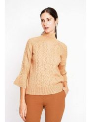 ASSUILI Sweter w kolorze jasnobrązowym rozmiar: 40. Brązowe golfy damskie Assuili, ze splotem, bez kołnierzyka. Za 121.99 zł.