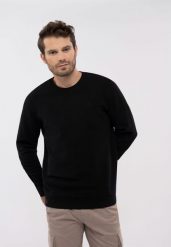 Bluza ze strukturą B-TERRY. Czarne bluzy bez kaptura męskie Volcano, l, z bawełny. Za 139.99 zł.