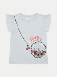 Guess T-Shirt K5GI05 K6YW4 Błękitny Regular Fit. Niebieskie koszulki dziewczęce Guess, z aplikacjami, z bawełny, bez ramiączek. Za 59.99 zł.
