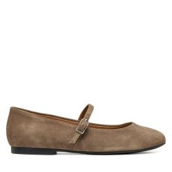 Baleriny Geox. Brązowe baleriny damskie Geox, bez wzorów, bez obcasa. Za 449.99 zł.