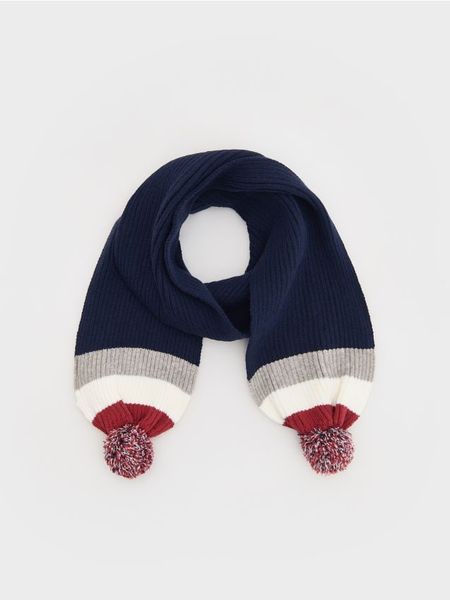 Szalik z wiskozą - granatowy. Niebieskie szaliki dziecięce Reserved, z dzianiny, bez ramiączek. W wyprzedaży za 17.99 zł.