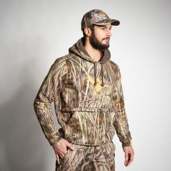 Bluza myśliwska Solognac 500 camo mokradła. Zielone bluzy z kapturem męskie SOLOGNAC, m, z polaru. Za 279.99 zł.