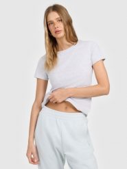 4F T-shirt slim gładki damski - szary XL. Szare t-shirty damskie 4f, l, bez wzorów, bez kołnierzyka. Za 49.99 zł.