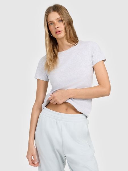 4F T-shirt slim gładki damski - szary XL. Szare t-shirty damskie 4f, l, bez wzorów, bez kołnierzyka. Za 49.99 zł.