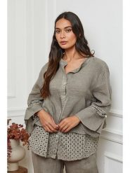 Fleur de Lin Lniana bluzka w kolorze beżowym rozmiar: XXL. Brązowe bluzki damskie Fleur de Lin, xxl, bez wzorów, ze lnu, bez kołnierzyka, bez ramiączek. Za 214.95 zł.