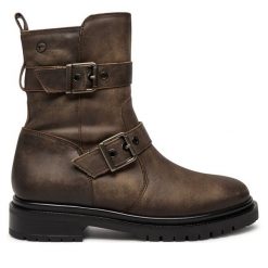 Botki Tamaris. Brązowe botki damskie Tamaris, bez obcasa, na płaskiej podeszwie, bez zapięcia. Za 429.99 zł.