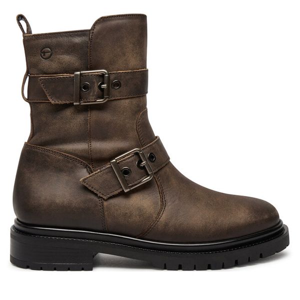 Botki Tamaris. Brązowe botki damskie Tamaris, bez obcasa, na płaskiej podeszwie, bez zapięcia. Za 429.99 zł.