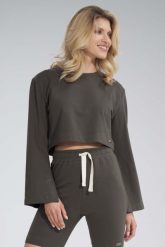 Krótka Bawełniana Bluza z Szerokim Rozciętym Rękawem - Oliwkowa. Zielone bluzy bez kaptura damskie Figl, s, z bawełny. Za 209.00 zł.