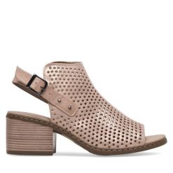 Sandały Rieker. Czerwone sandały damskie Rieker, bez wzorów, bez obcasa, na słupku. Za 309.99 zł.
