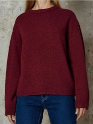 Sweter chunky z domieszką wełny - bordowy. Czerwone swetry klasyczne damskie Sinsay, l, z wełny, bez kołnierzyka. Za 59.99 zł.