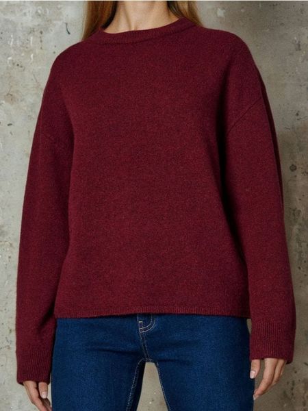 Sweter chunky z domieszką wełny - bordowy. Czerwone swetry klasyczne damskie Sinsay, l, z wełny, bez kołnierzyka. Za 59.99 zł.