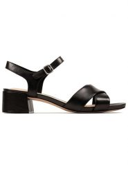Clarks Skórzane sandały "Sheer35 Strap" w kolorze czarnym na obcasie rozmiar: 37. Czarne sandały damskie Clarks, bez wzorów, bez obcasa, na koturnie. Za 175.67 zł.