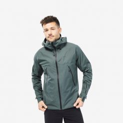 Kurtka turystyczna męska Quechua MH500 wodoodporna. Zielone kurtki męskie QUECHUA, l, bez wzorów, z materiału, sportowe, bez kaptura. Za 399.99 zł.