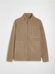 Rozpinana bluza polarowa ze stójką - brązowy. Brązowe bluzy bez kaptura męskie Sinsay, l, z polaru. Za 59.99 zł.