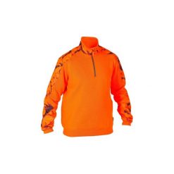 Sweter myśliwski RENFORT 500 FLUO. Brązowe swetry męskie SOLOGNAC, s, bez wzorów, z materiału, bez kołnierzyka. Za 129.99 zł.