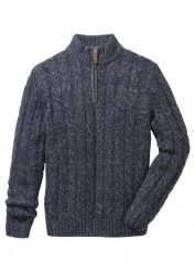 Sweter ze stójką z melanżowanej dzianiny w warkoczowy wzór. Brązowe swetry męskie bonprix, m, bez wzorów, z dzianiny, bez kołnierzyka. Za 114.99 zł.