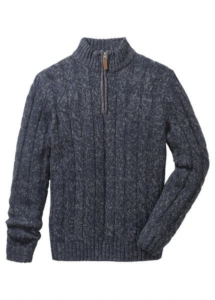Sweter ze stójką z melanżowanej dzianiny w warkoczowy wzór. Brązowe swetry męskie bonprix, m, bez wzorów, z dzianiny, bez kołnierzyka. Za 114.99 zł.