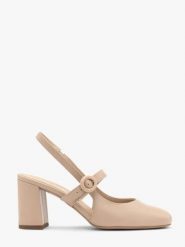 Beżowe czółenka typu slingback. Brązowe czółenka damskie Ryłko, bez wzorów, z gumy, bez obcasa, na obcasie. W wyprzedaży za 299.99 zł.