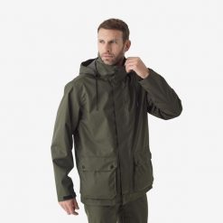 Kurtka Solognac 500 wodoodporna. Brązowe kurtki męskie SOLOGNAC, s, bez wzorów, z materiału, bez kaptura. Za 229.99 zł.