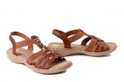 RIEKER 61850-24 brown, sandały damskie. Brązowe sandały damskie Rieker, bez wzorów, bez obcasa. Za 255.92 zł.
