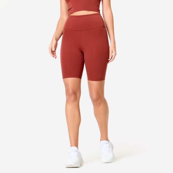 Legginsy krótkie fitness damskie Domyos. Brązowe legginsy damskie Decathlon, m, bez wzorów, z elastanu. W wyprzedaży za 59.99 zł.