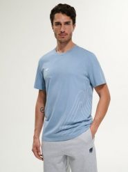4F T-shirt regular z nadrukiem męski - granatowy S. Niebieskie t-shirty męskie 4f, m, bez wzorów, z bawełny, bez kołnierzyka. Za 79.99 zł.