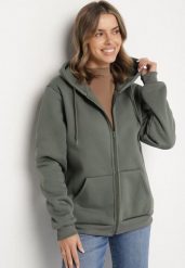 Zielona Rozpinana Bluza z Bawełną i Kapturem Typu Oversize Diosa. Zielone bluzy z kapturem męskie Born2be, na jesień, m, z bawełny. Za 59.99 zł.
