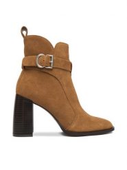 Badura Botki EO-VIV-1 Brązowy. Brązowe botki damskie Badura, ze skóry, bez obcasa, na słupku, bez zapięcia. Za 419.99 zł.