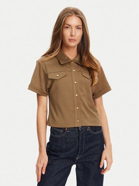 Tommy Hilfiger Koszula Gold Button WW0WW44626 Brązowy Regular Fit. Brązowe koszule damskie Tommy Hilfiger, m, bez wzorów, z bawełny, bez kołnierzyka, bez ramiączek. Za 319.99 zł.