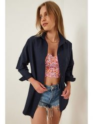 Happiness Istanbul Bluzka w kolorze granatowym rozmiar: 40. Niebieskie bluzki damskie Happiness Istanbul, bez wzorów, bez kołnierzyka, bez ramiączek. Za 65.54 zł.