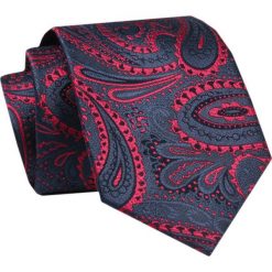 Męski Krawat - ALTIES - Klasyczny - Granatowy z Dużym Motywem Orientalnym. Czerwone krawaty i muchy męskie Alties, bez wzorów, z tkaniny, eleganckie. Za 49.00 zł.