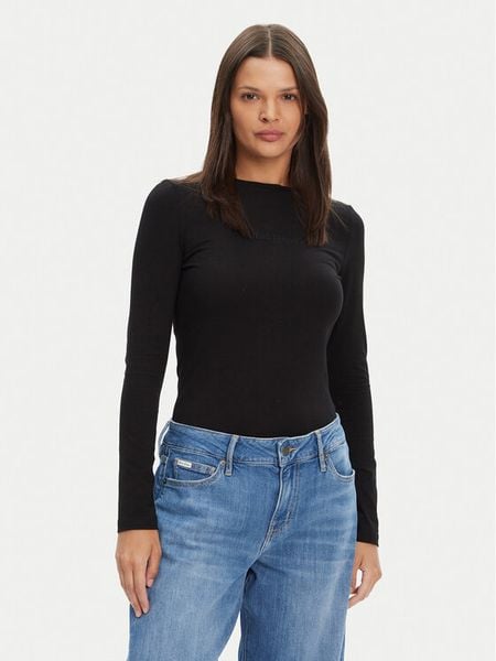 Guess Jeans Bluzka W4YI22 J1314 Czarny Regular Fit. Czarne bluzki damskie Guess Jeans, s, z aplikacjami, z bawełny, bez ramiączek. Za 169.99 zł.