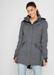 Parka funkcjonalna, z materiału odpychającego wodę. Szare kurtki przeciwdeszczowe damskie bonprix, s. Za 309.99 zł.