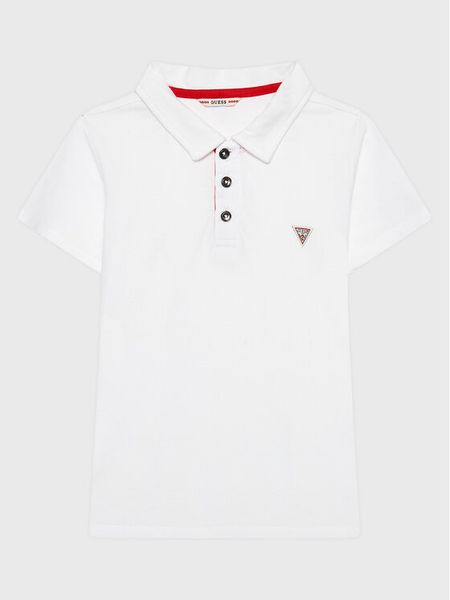 Guess Polo L2GP02 KAPY0 Biały Regular Fit. Białe t-shirty chłopięce Guess, z aplikacjami, z bawełny, bez ramiączek. Za 99.99 zł.