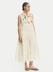 LOLA CASADEMUNT Sukienka letnia LS2616006 Kremowy Relaxed Fit. Białe sukienki damskie lola casademunt, na lato, m, bez wzorów, z bawełny, bez kołnierzyka, bez ramiączek. Za 627.99 zł.