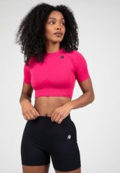 Whitney Bezszwowe Crop Top - Różowy. Czerwone topy sportowe damskie GORILLA WEAR, m, bez wzorów, z nylonu, bez ramiączek. Za 193.00 zł.