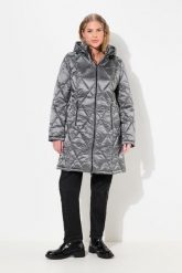 Damskie Pikowana kurtka HYPRAR kaptur dwukierunkowy zamek kieszenie na zamek. Szare kurtki damskie Ulla Popken, plus size, bez wzorów, z materiału, z kapturem. Za 599.99 zł.