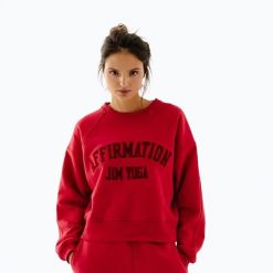 Bluza polarowa damska JoyInMe Classic Pullover. Czerwone bluzy bez kaptura damskie Joy in me, bez wzorów, z bawełny, bez ramiączek, bez kaptura. Za 479.99 zł.
