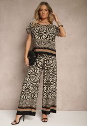 Czarny Komplet Spodnie i Bluzka z Bawełny w Ornamentalny Print Nanitria. Czarne spodnie materiałowe damskie Renee, bez wzorów, z bawełny. Za 44.99 zł.