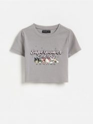T-shirt Hello Kitty and Friends x The Powerpuff Girls - ciemnoszary. Szare koszulki dziewczęce Reserved, bez wzorów, z bawełny, bez ramiączek. Za 39.99 zł.