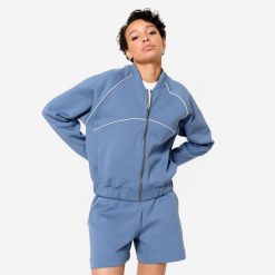 Bluza fitness bomberka damska Domyos. Niebieskie bluzy bez kaptura damskie DOMYOS, xl, z bawełny. W wyprzedaży za 119.99 zł.
