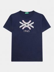United Colors Of Benetton T-Shirt 3I1XC10D1 Granatowy Regular Fit. Niebieskie koszulki dziewczęce United Colors Of Benetton, bez wzorów, z bawełny, bez ramiączek. Za 39.99 zł.