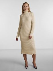 YAS Sukienka dzianinowa Mavi 26028660 Beżowy Regular Fit. Brązowe sukienki damskie YAS, l, bez wzorów, z bawełny, bez kołnierzyka, bez ramiączek. Za 279.99 zł.