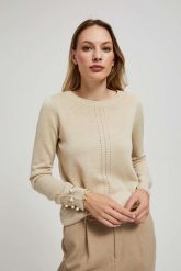 Sweter z ażurowym zdobieniem. Swetry klasyczne damskie MOODO, s, bez kołnierzyka. W wyprzedaży za 59.99 zł.
