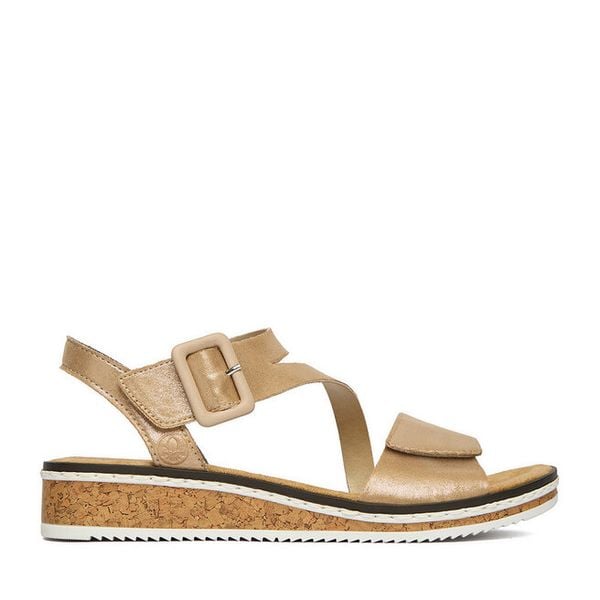 Sandały Rieker. Żółte sandały damskie Rieker, bez wzorów, bez obcasa, na płaskiej podeszwie. Za 299.99 zł.