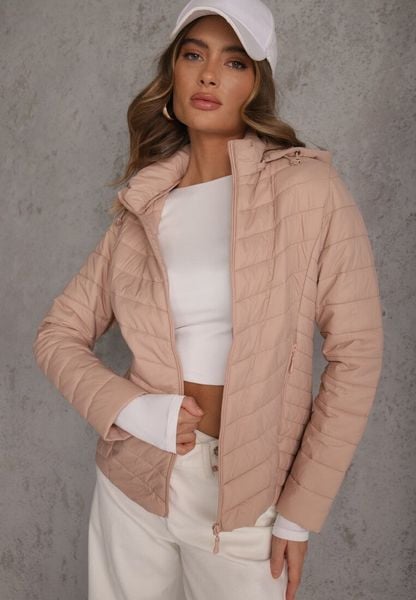 Beżowa Kurtka Przejściowa z Pikowaniem i Odpinanym Kapturem Edielitia. Brązowe kurtki damskie Renee, l, bez wzorów, z jeansu, z kapturem. Za 129.99 zł.